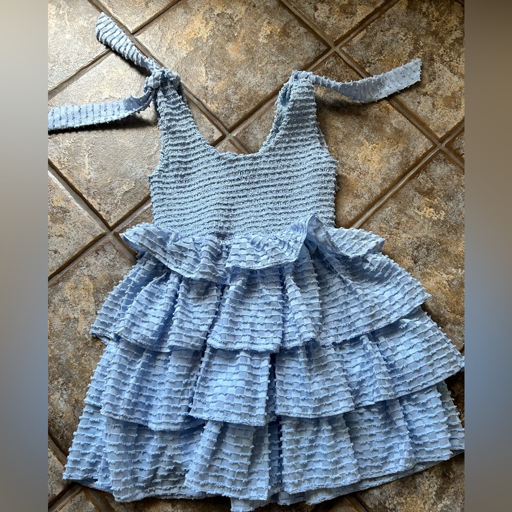 White Birch Light Blue Ruffled Dress